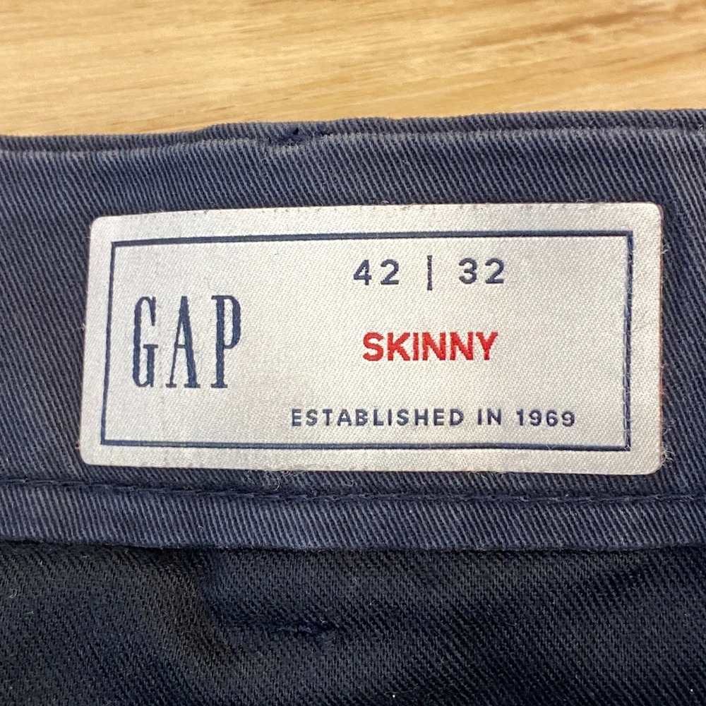 Gap Chino Pants Mens 42x32 Skinny Navy Blue Stretch Cotton Trousers - Picture 3 of 9
